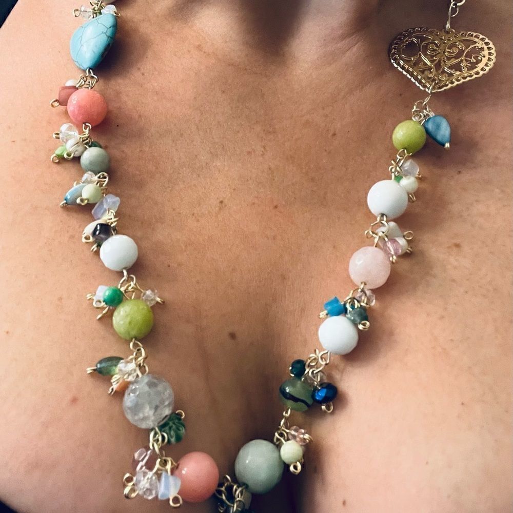 Women’s beautiful beaded heart necklace.